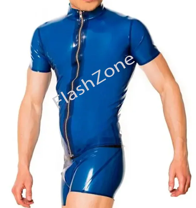 Бесплатная Доставка! Мужская модная футболка с молнией спереди латексные топы