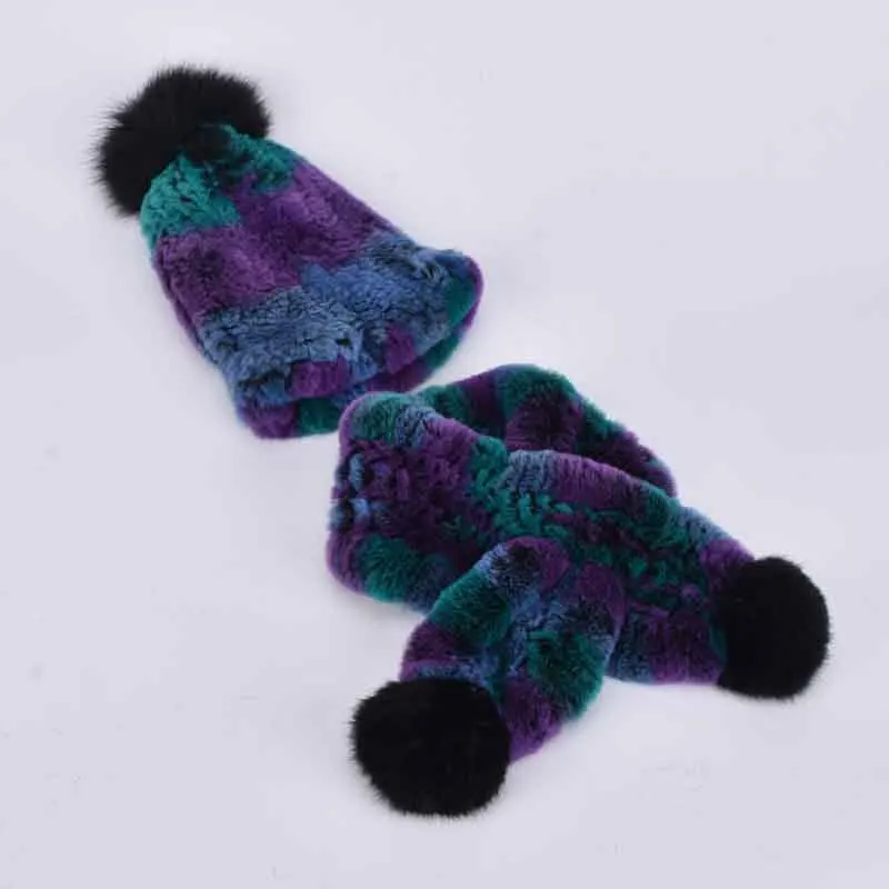 Детские Натуральная шапка из меха кролика рекс с зимний теплый шарф Кепки для