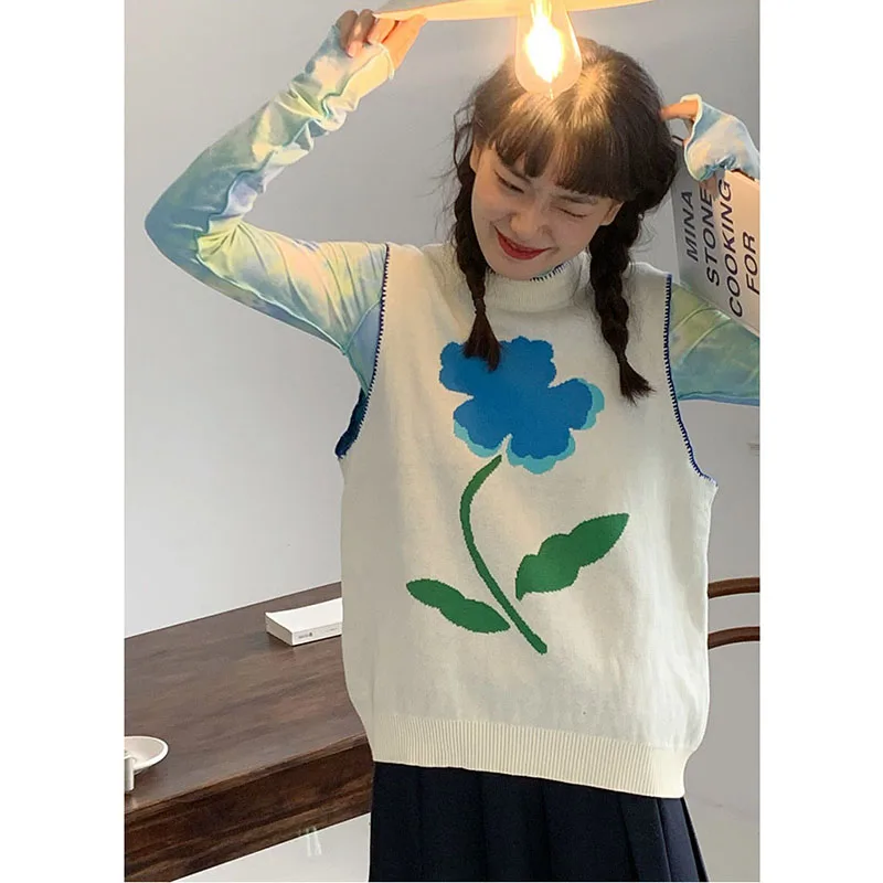 

Женский свитер, жилет ручной работы, вязаная осенне-зимняя новая свободная блузка в стиле ретро с круглым вырезом и маленькими цветами, свит...