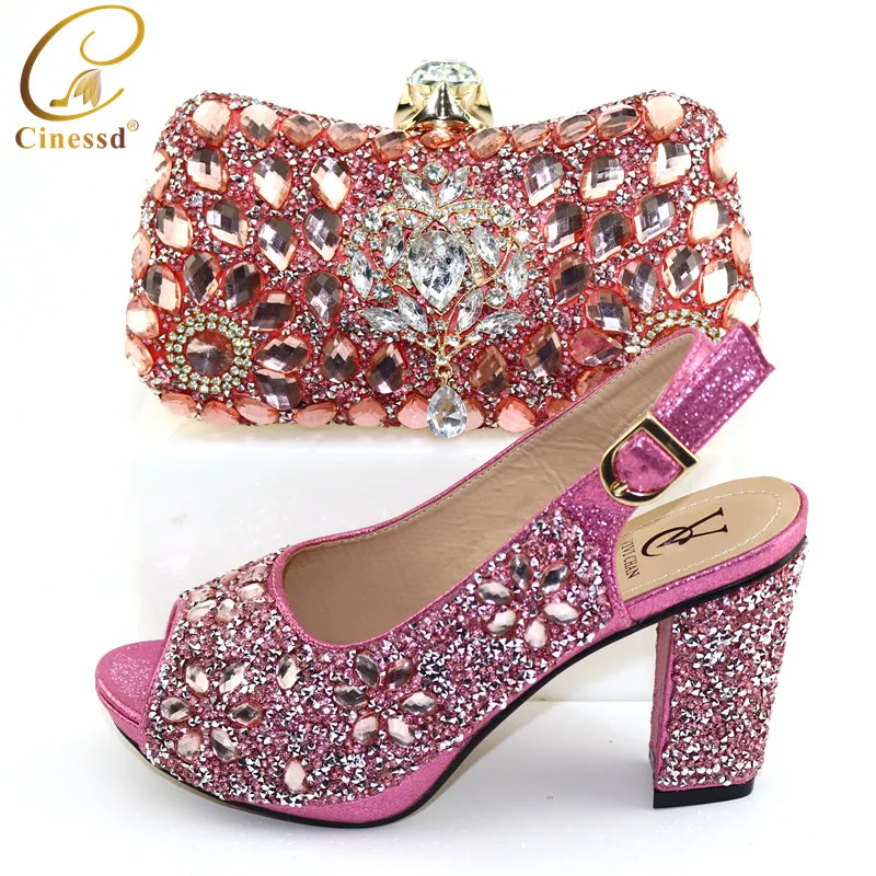

New Arrival Gold Color African Shoe and Bag Set for Party In Women Nigerian Women Wedding Shoes and Bag Set Italy Shoe and Bag
