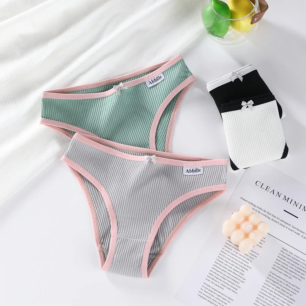 

Abbille Women's Cotton Panties Soft Striped Patchwork Women Underpants Solid Girls Briefs Sexy Female Lingerie Comfort Underwear