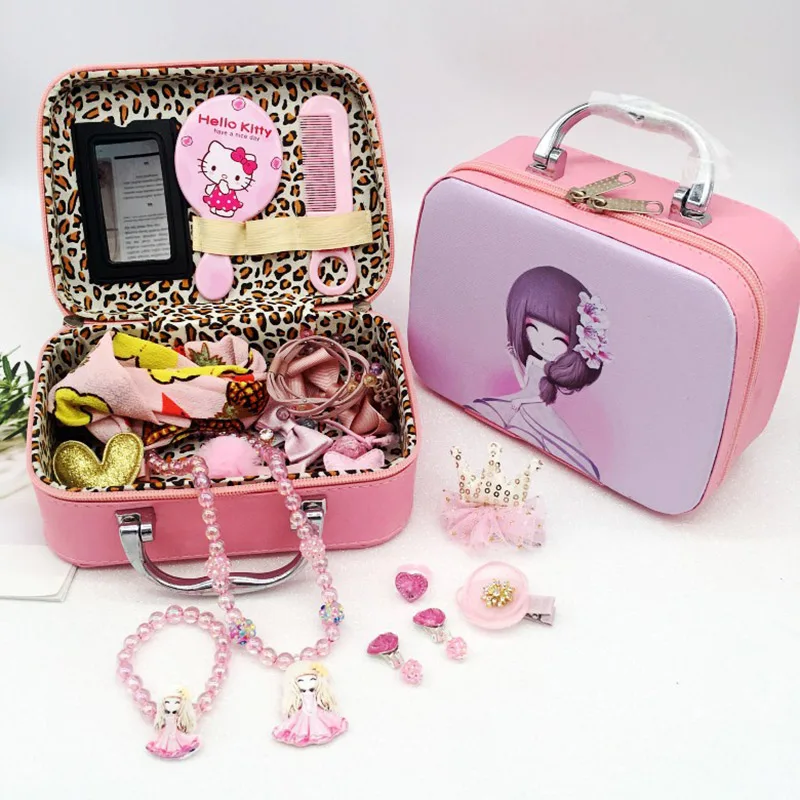Flower girl Pink Новое поступление нарисованной длинноволосой девочкой аксессуары подарочный набор качество резинки для волос бантик из тесьмы для волос заколки повязка для волос повязка для головы оптовый набор - Цвет: Flower girl Pink