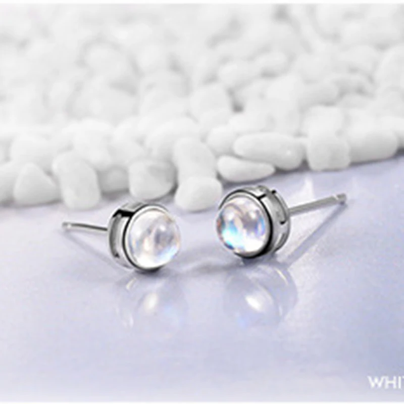 Элегантные серьги-гвоздики из натурального лунного камня цветные синие женские