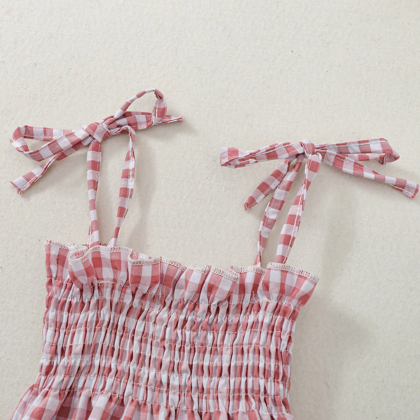 

0-24M Summer Cute Baby Girls Rompers Plaid Printed Sleeveless Strapless Belt Jumpsuits 2 Colors