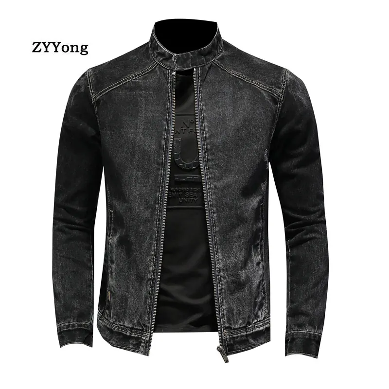 Jacket For Men Style Bomber Aviator Motorcycle Denim Casual Retro Slim Fashion Streetwear Coat