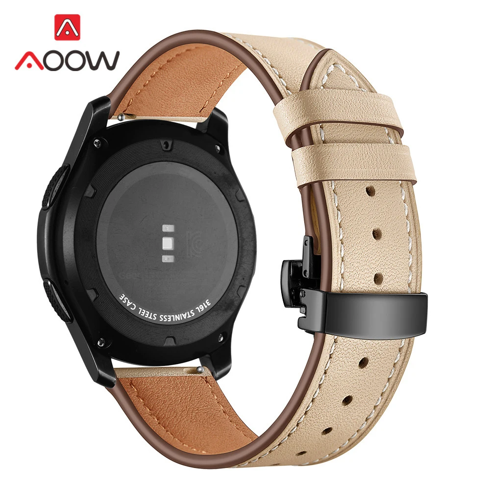20 мм 22 мм ремешок из натуральной кожи для samsung Galaxy Watch Active 42 мм 46 мм Бабочка Пряжка браслет ремешок аксессуары