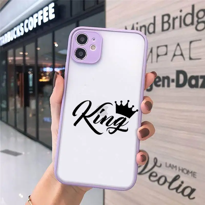 

King Queen Crown Phone Case matte transparent For iphone 7 8 11 12 plus mini x xs xr pro max cover