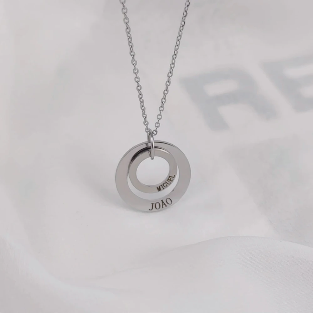 Изящная двойная круглая резная цепочка из нержавеющей стали с двумя именами