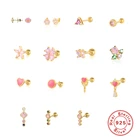 Женские серьги-гвоздики из серебра 925 пробы с розовыми бриллиантами