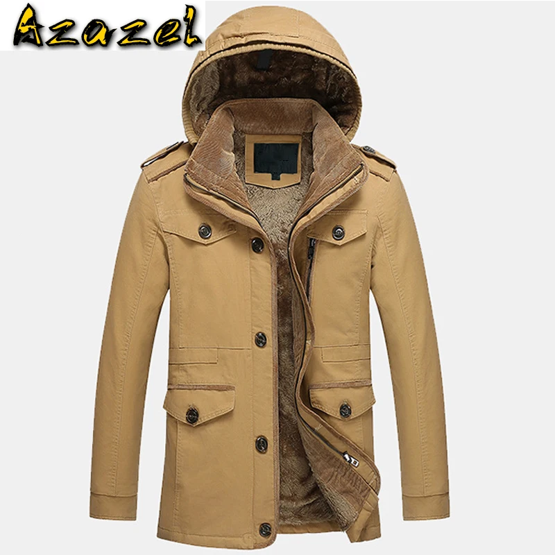 Hooded Winter Thick Velvet Warm Men's Coats Plus Size 6XL Mens Parka European Windbreaker Overcoats Mens Clothing Brand A161