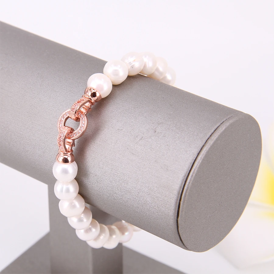 Томас 8 мм белые жемчужные бусины браслеты с розовым золотом Цвет макро твердым