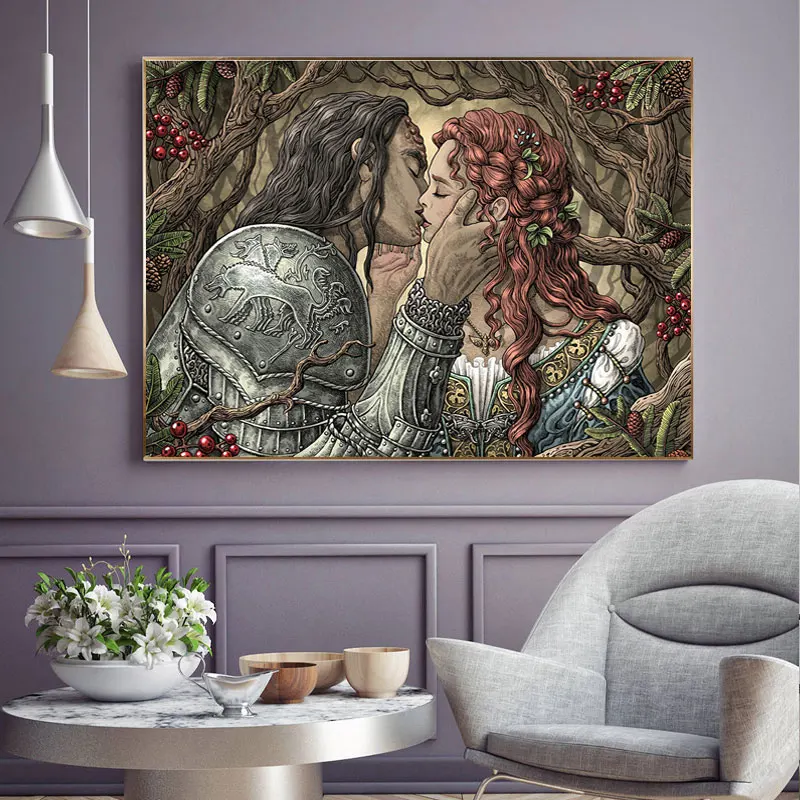 

Retro Fairy Tale Figure Canvas Painting Wall Art Picture Couples Princess Knight Poster and Prints Movie Figure Home Decor