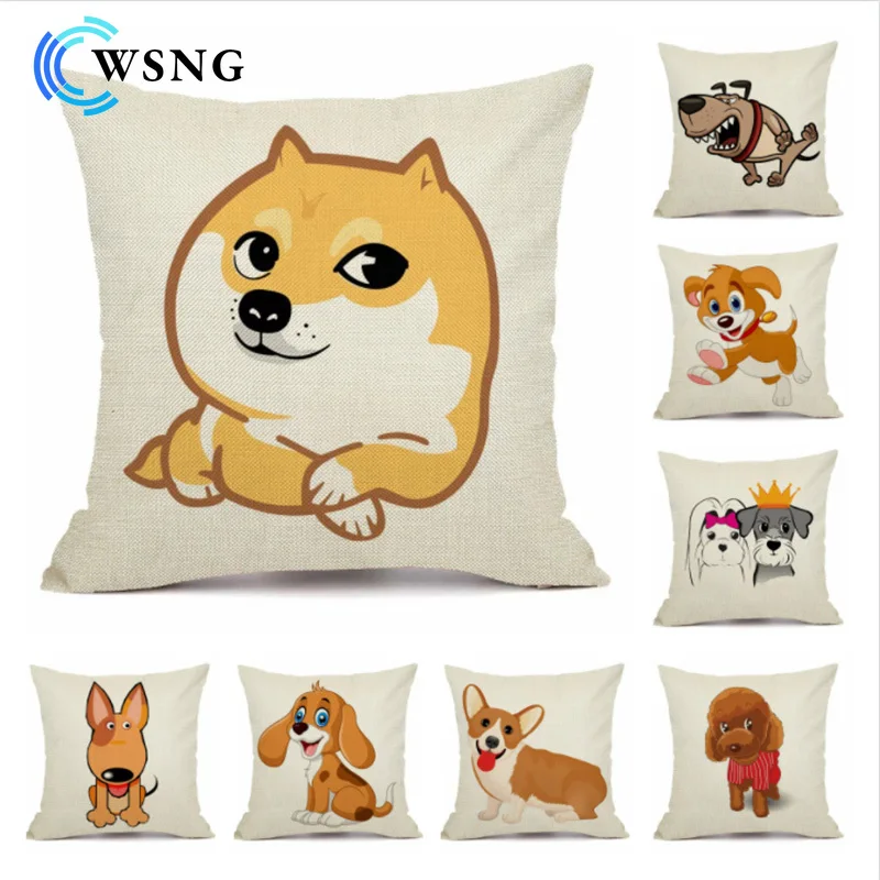 

Cute Pet Dog Pattern Cushion Cover Animal Linen Pillowcase Decorative Family Bedroom Sofa Children's Room 45X45cm