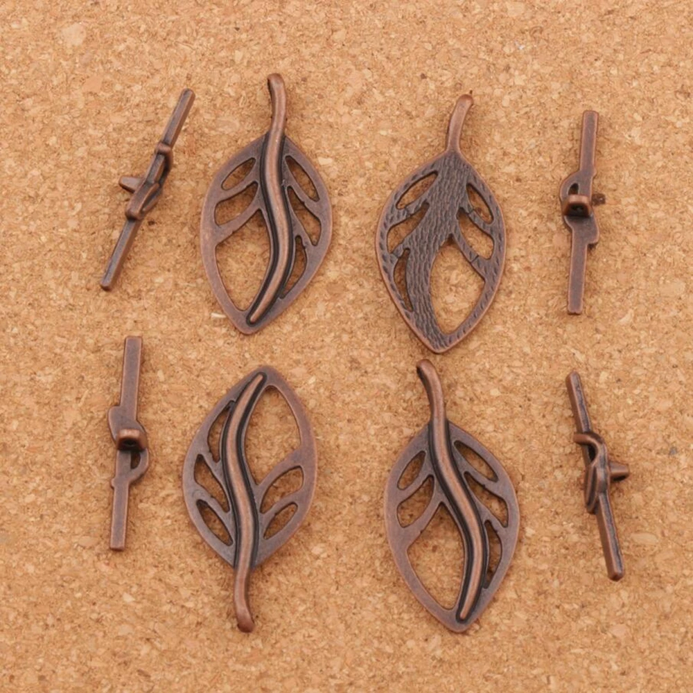 

70sets Open Leaf Bracelet Toggle Clasp tibetan Copper Jewelry DIY Findings L873 17.7x36.6mm