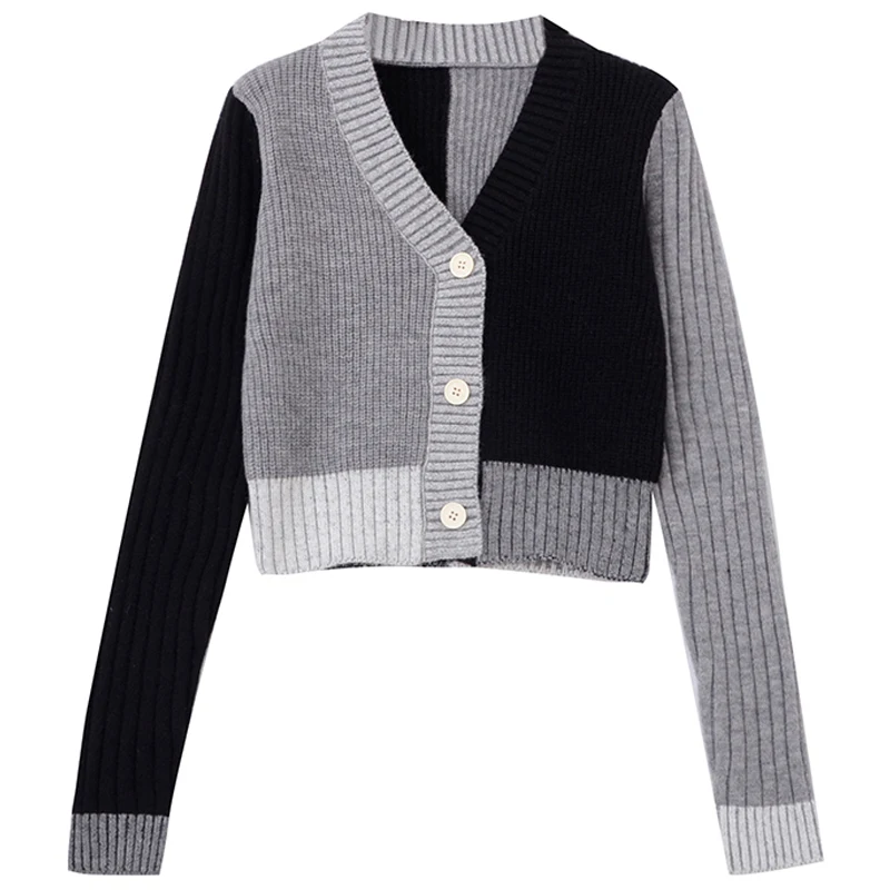 

Женский трикотажный кардиган, повседневный однобортный Кардиган черного и серого цвета, модель X645 на осень и зиму, 2021