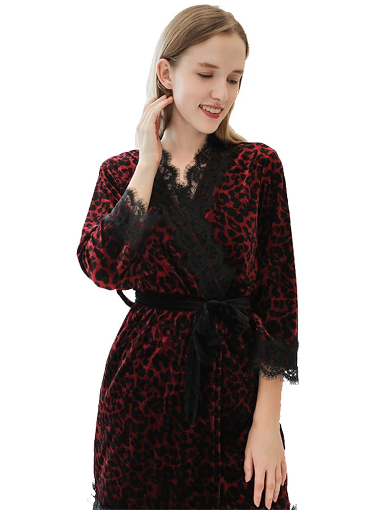 Women Sexy Leopard Pajama sets Winter Femme Robe 3 Piece Pants Set Pajamas Velvet Sleepwear Warm Flannel Nightwear Home Clothes