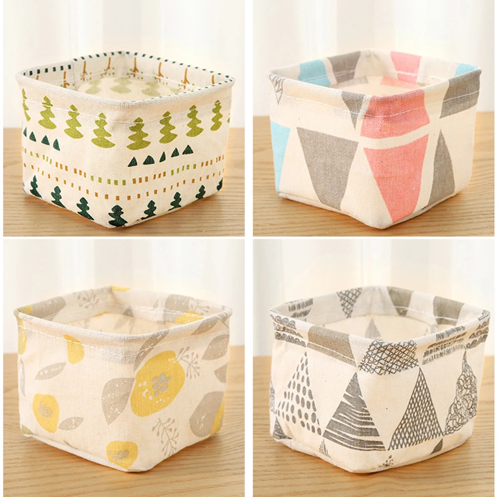 Foldable Desktop Storage Basket Cute Printing Cosmetics Container Sundries Box Small Space-Saving | Дом и сад