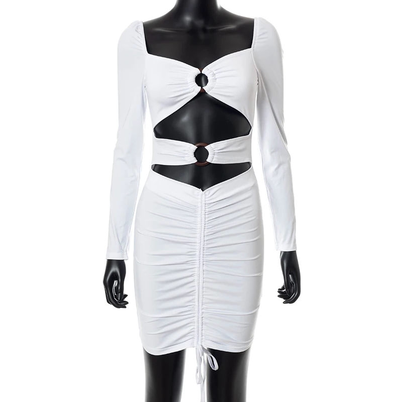 

White Sexy Halter Women Mini Dress 2021 Autumn Fashion Long Sleeve Bodycon Dresses Club Party Female Y2k 90s Streetwear Vestido