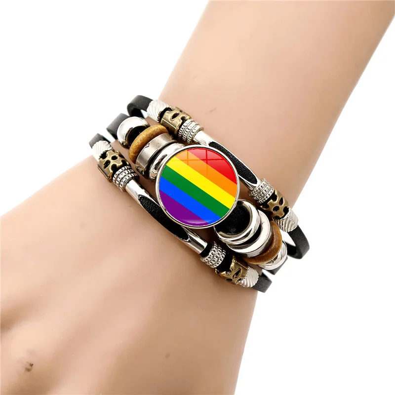 Хит продаж с изображением ЛГБТ-радуги Лесбиянки Гей кожаный браслет в стиле