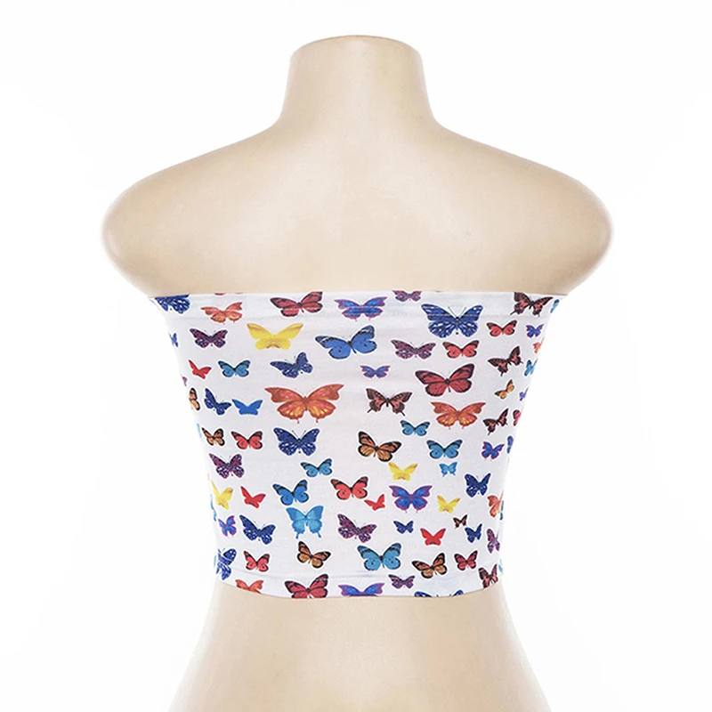

Hot Sale New Summer Women Sexy Butterfly Print Tube Tops Strapless White Bandeau Sleeveless Bra Underwear Wrap Chest Size S-L