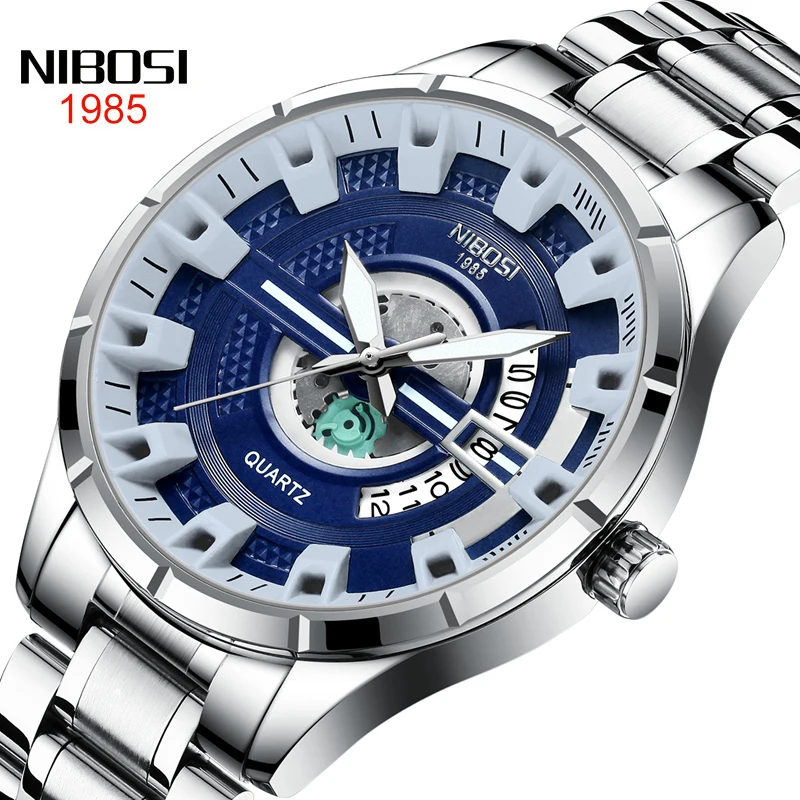 NIBOSI Mens Watches Luminous Hands Quartz Watch Men Sport Military Watch Stainless Steel Waterproof Clock Relogio Masculino 2383