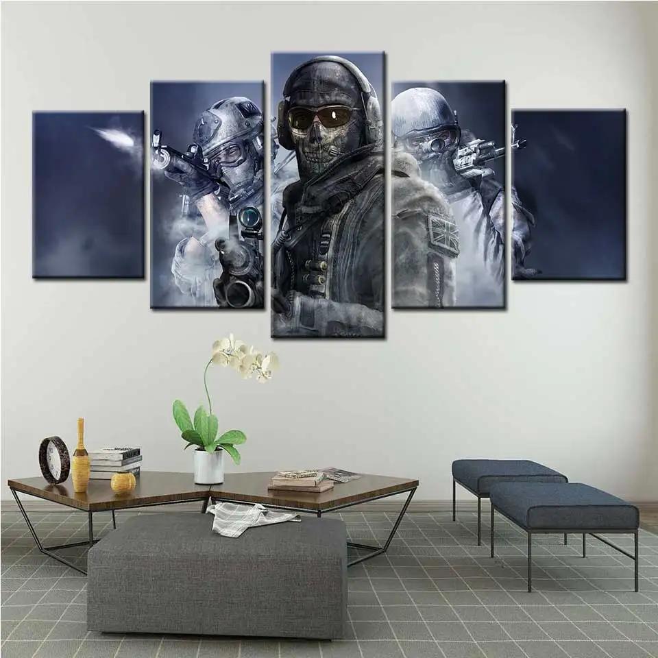 

No Framed Canvas 5Pcs Call Duty 4 Warfare Soldier Game Wall Posters Pictures Paintings Home Decor for Living Room Decoration