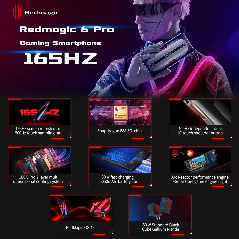 Оригинальный телефон RedMagic 6 дюймов оригинальный 16 Гб 256 ГБ Snapdragon 888 Android 11 игровой