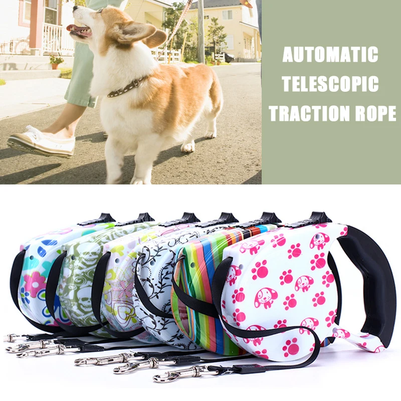 

5m Automatic Telescopic Traction Rope for Pet Dog Convenient Handle Printing Animal Chain Walking Puppy Cat Dogs Accessoires