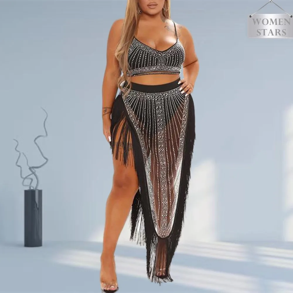 

Соблазнительное вечернее платье, женская одежда, комплект из двух предметов с юбкой и блестками, черные Клубные наряды на день рождения, опт...