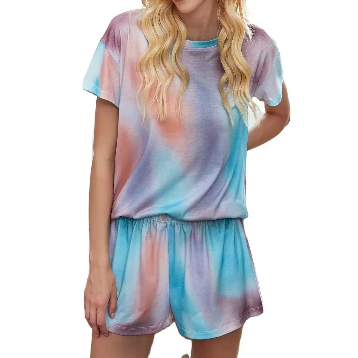 

Summer clothes for 2021 new women's tie dye gradient pajamas short sleeve home suit two 2 piece set women outfits sweatsuit