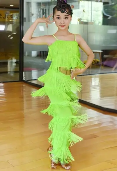 1set/lot Latin Dance set Ballroom Plus Size Fringe Tassel Pants and top solid  Fringe latin dancing Costume