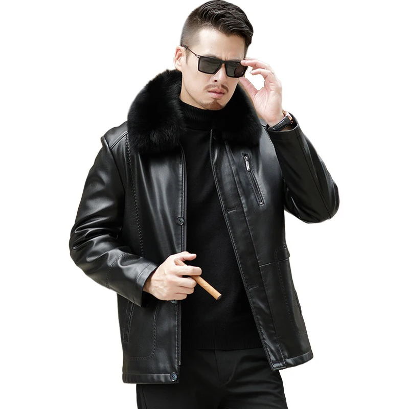 NEW Youth Winter Fur Leather Jacket Mens Plus Size Suede Leather Jackets Men Faux Fur Thick Warm Long Suede Jacket zipper