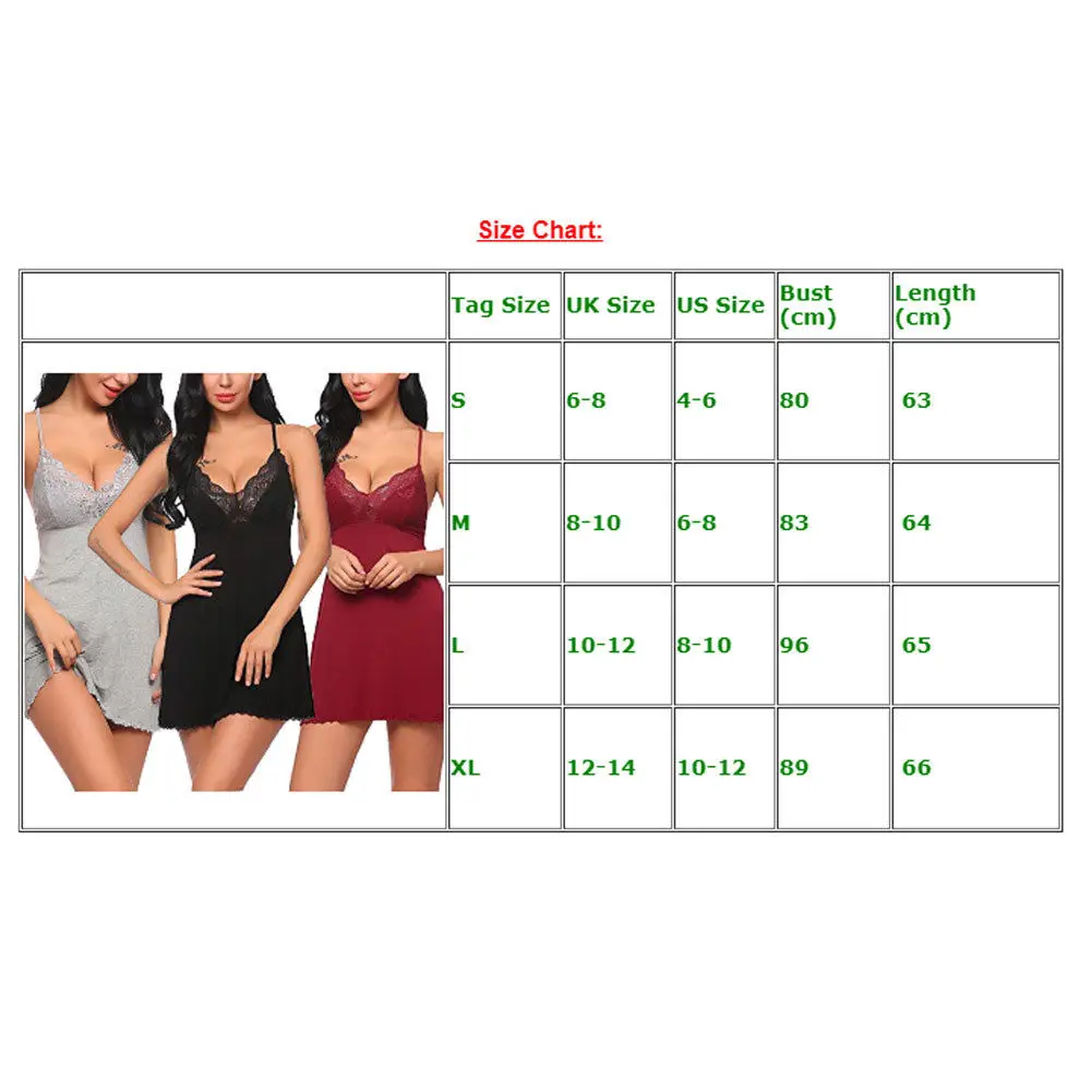 

Sexy Women Silk Lace Depp V Nightgown Patchwork Sleeveless V Neck Robe Mini Dress Babydoll Nightdress Nightgown Sleepwear