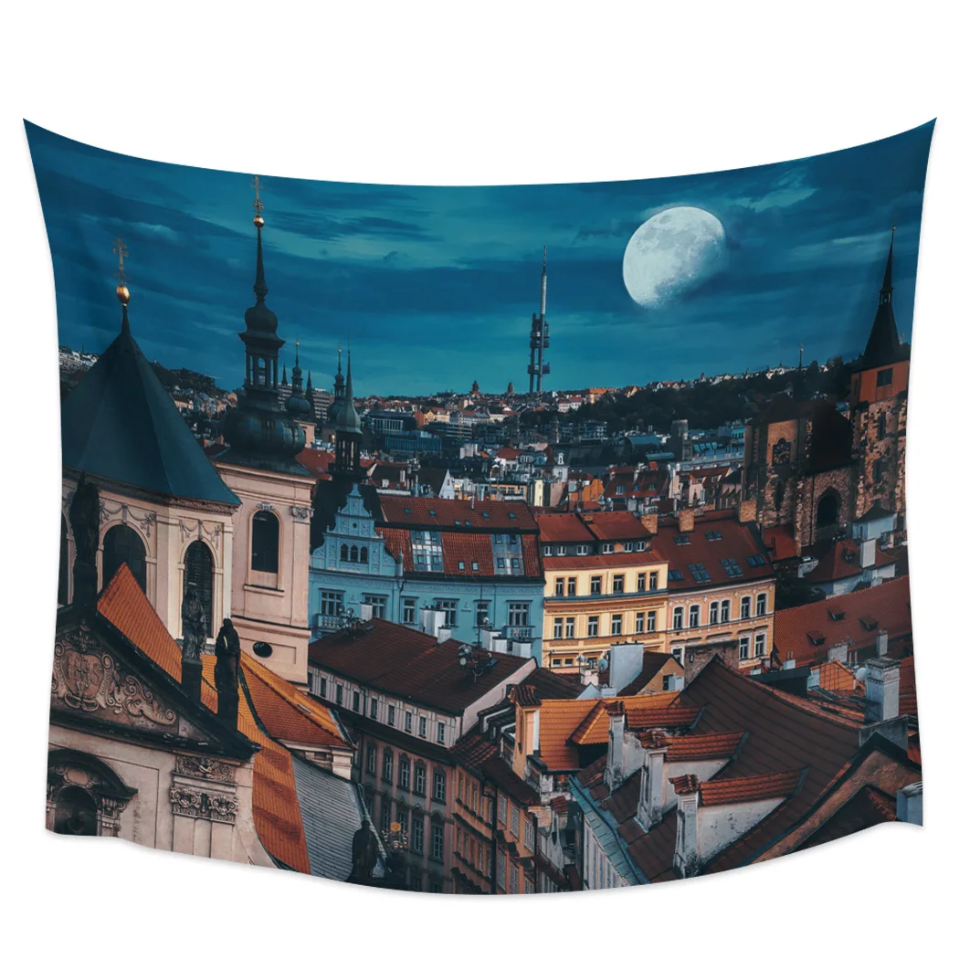 

Гобелен с изображением Пражского ночного пейзажа, полотенце пляжное Пикник коврик для йоги, украшение для дома