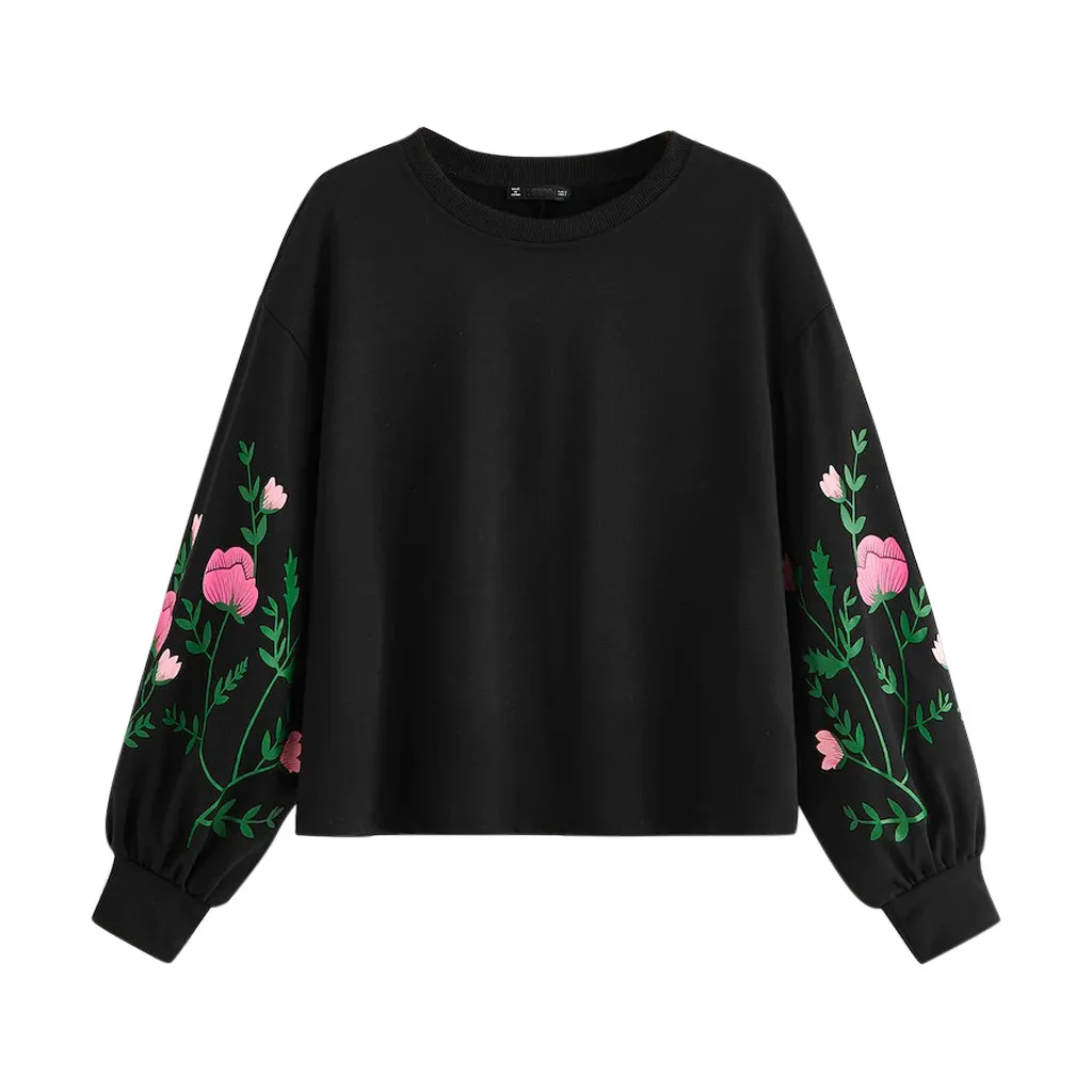 

Hoodies Women O-neck Long Sleeve Botanical Floral Print Sleeve Pullovers Sweatshirt Худи Толстовка Sudaderas Толстовка Женская