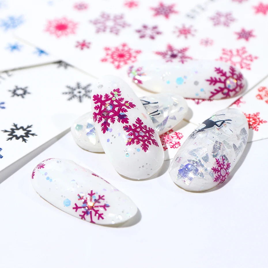 Золотые и серебряные наклейки для ногтей на Хэллоуин Набор цветных снежинок