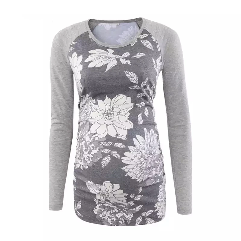 New Maternity Spring Flower Pattern Tops Pregnancy Long Sleeve T-Shirts Vogue Tees for Pregnant Elegant Ladies Women Clothings