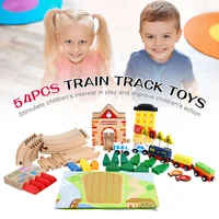 54 pcs wooden railway train track set bridge parts fit train building toys play game children transportation play game gift