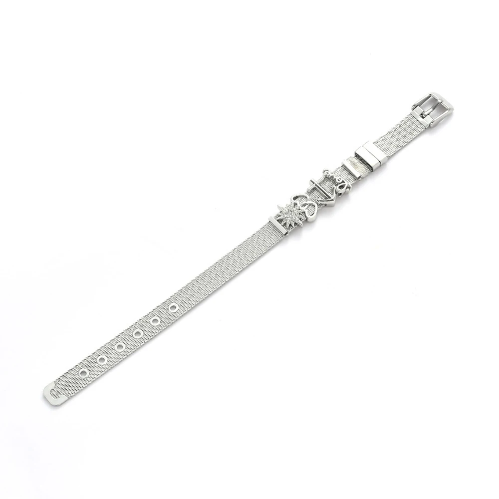

Fashion Stainless Steel Woman Men Bracelet Mesh Bracelet Set Crystal Heart Anchor Charm Fine Bracelet Bangle for Female Lover