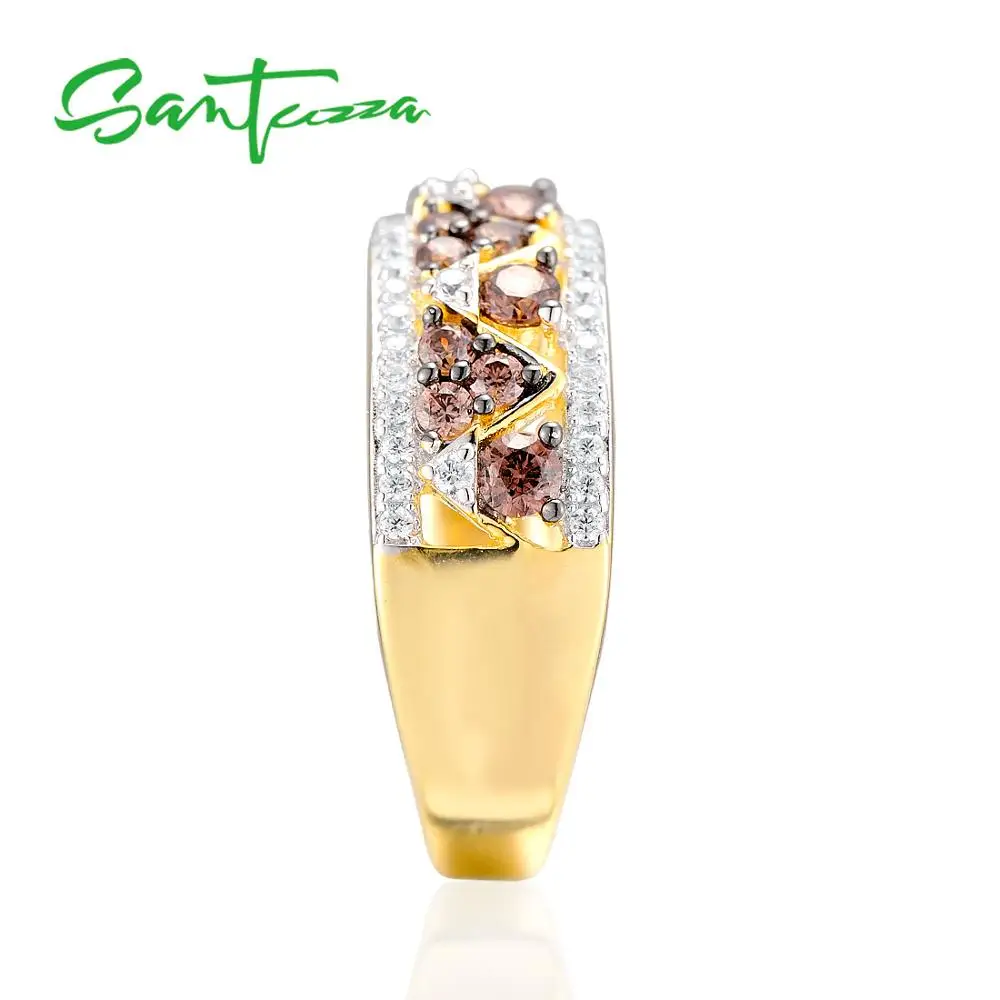 SANTUZZA, серебряные кольца для женщин, сверкающие, роскошный шоколад, кубический цирконий, кольцо для женщин, 925 пробы, серебряные кольца, хорошее ювелирное изделие