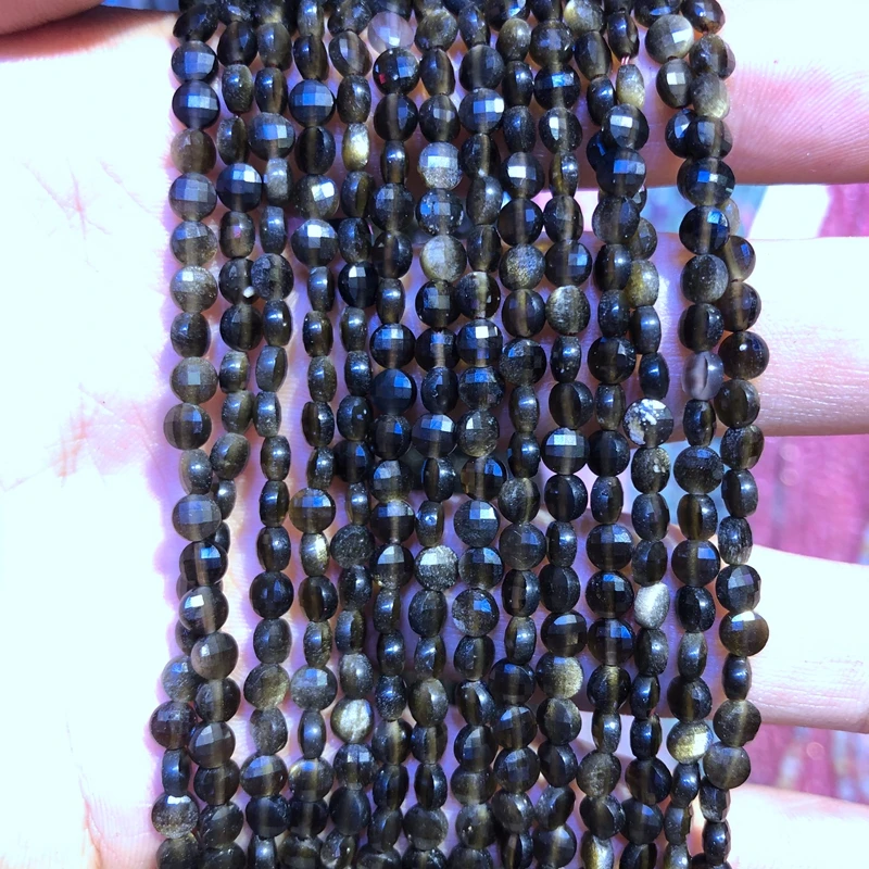 

Wholesale 2strings Natural Golden Obsidian Beads 2x4mm Faceted Bean Coin Gem Stone Loose Beads For jewelry DIY 15.5"/string