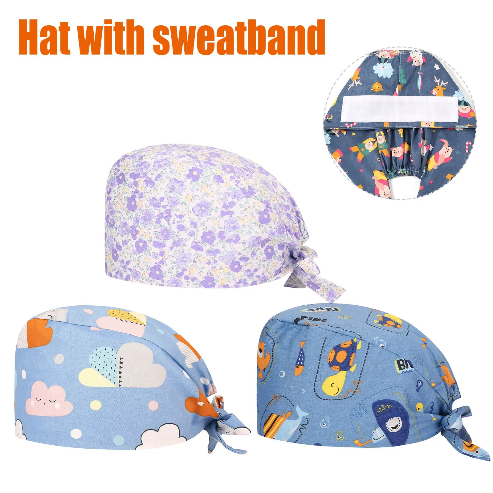 

Scrub Cap Buttons Cartoon Print Nursing Caps Beauty Salon Pet Shop Nurse Working Accessories Hat Wholesale gorros quirurgicos A5