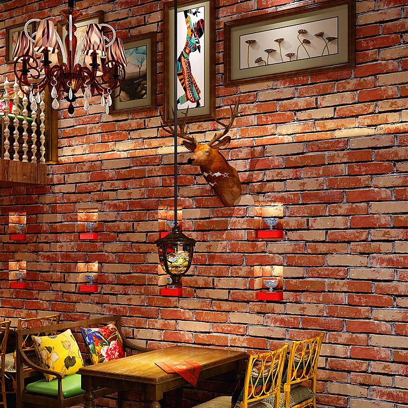 

Red brick blue brick pattern wallpaper 3D brick art culture stone background wallpaper roll