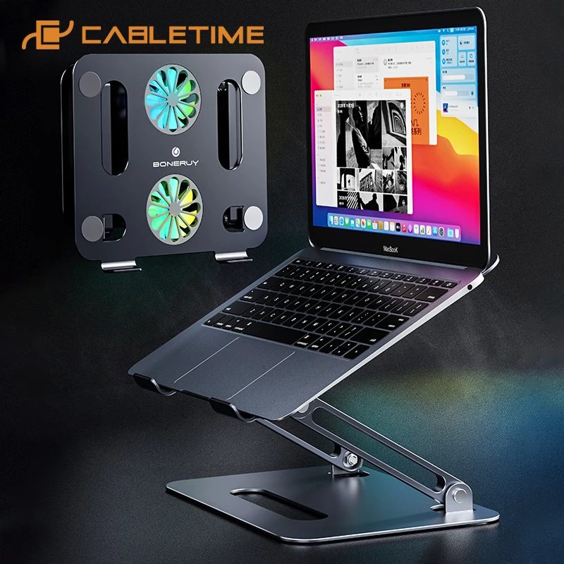 

Охлаждающая подставка для ноутбука CABLETIME с вентилятором, Регулируемый алюминиевый устойчивый держатель для ноутбуков 17,3 дюймов, смарт-устройств C409