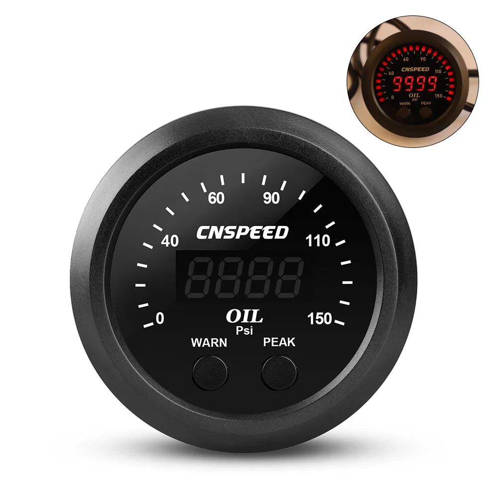 

52mm Car Auto Universal Electronic Oil Pressure Gauge Ultra-Thin With 1/8 Npt Sensor Oil Press Meter Red Display Digital 0-150ps