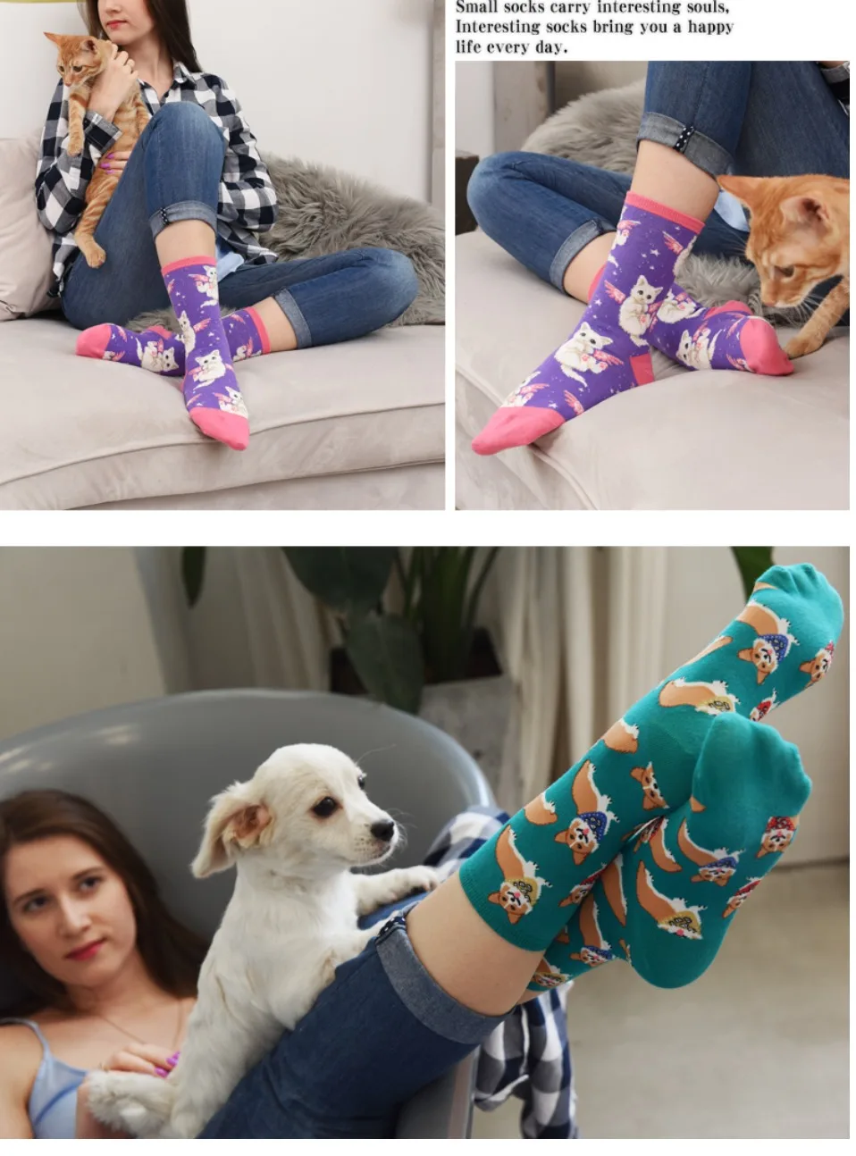 Высокие носки meia medias de mujer длинные calcetines divertido с животным принтом moda зима осень happy sheer Новинка Хлопок Женские