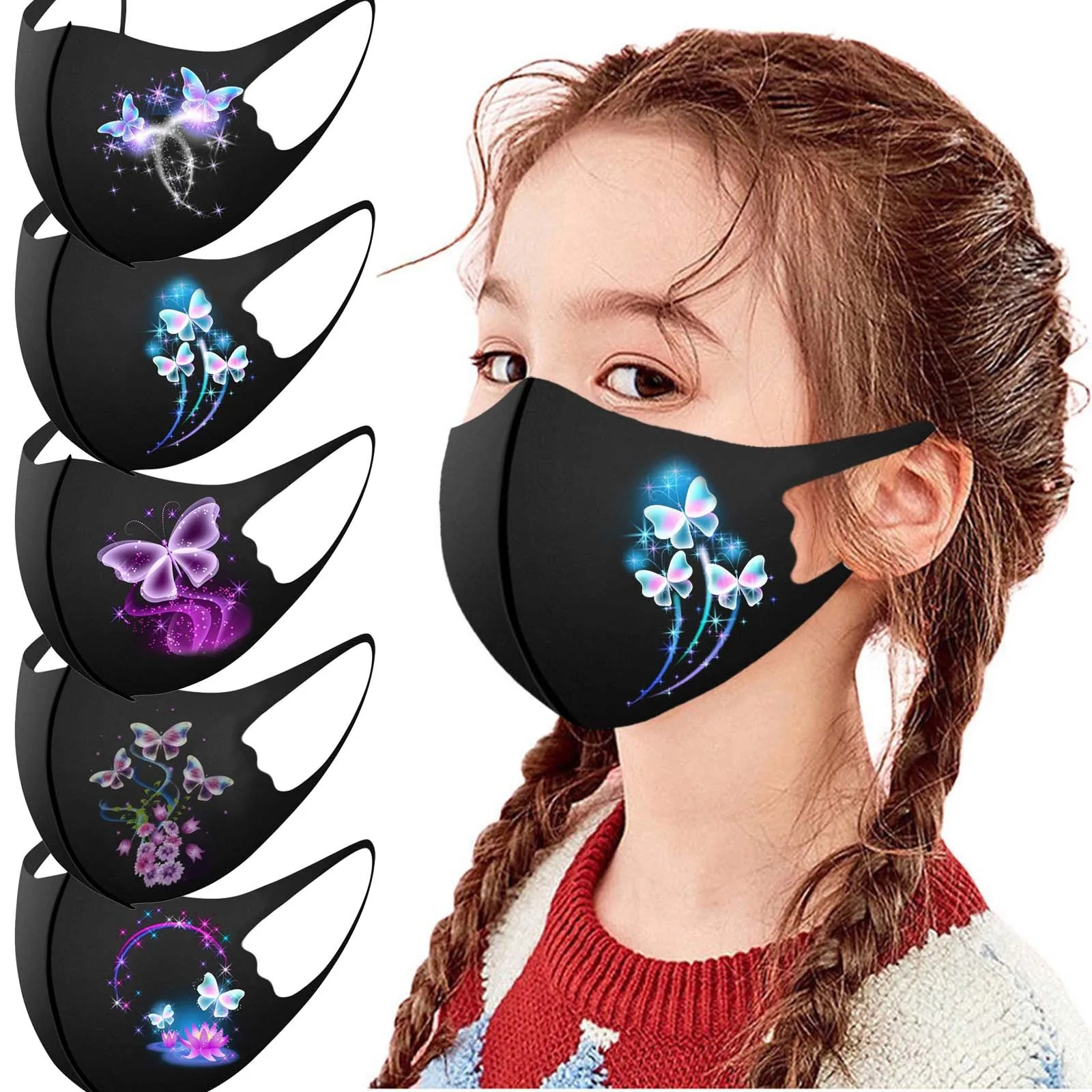 

Детские маски для лица с бабочками многоразовые маски для защиты лица детская маска для лица тканевая моющаяся маска для Хэллоуина младенц...