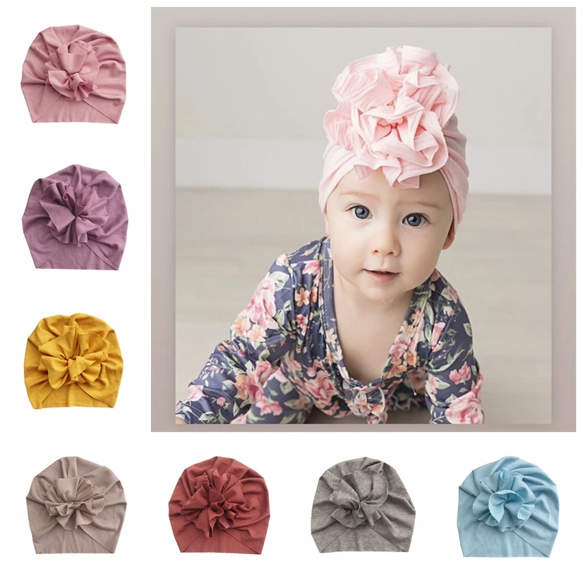 Bonito gorro de flores a rayas para ni&ntilde;as, 1 unidad, turbante con nudo, gorro, accesorios para fotos, regalos-2