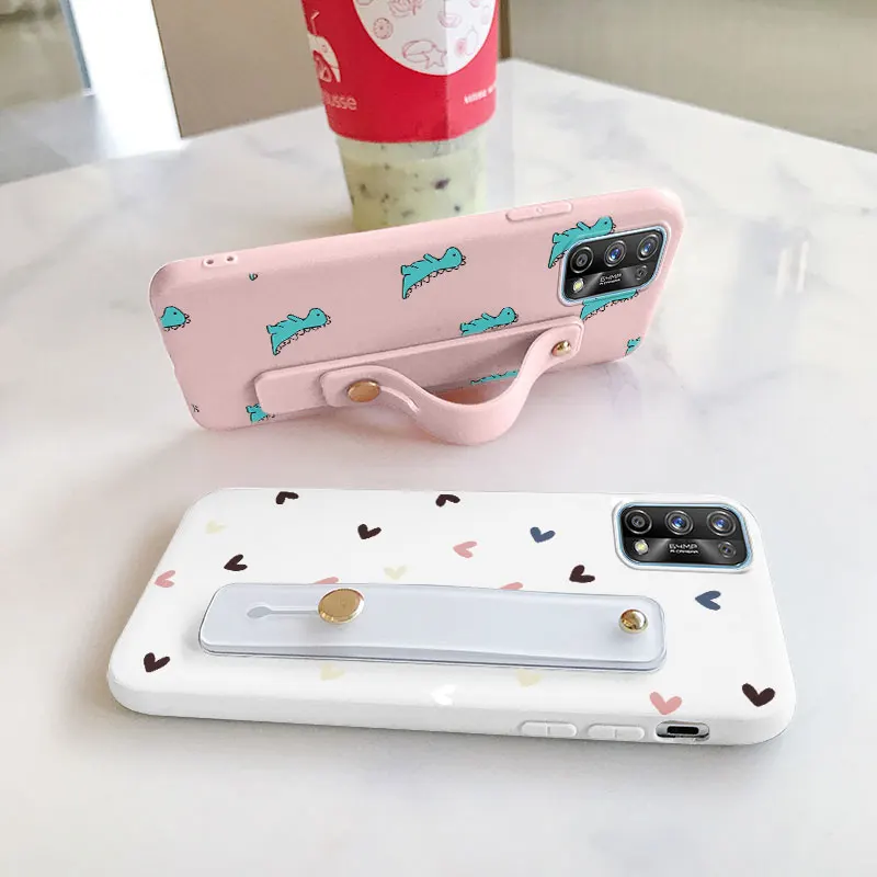for realme 7 pro wrist strap phone holder case silicone cases for oppo realme 7pro realme7 pro 6 4 flower stand coque bumper free global shipping