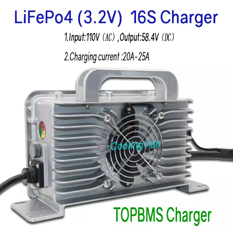 

Lifepo4 48V 16S Charger Input 110V Output 58.4V 20A-25A for Lifepo4 Battery 3.2V in 16series E-Bike EV Forklift Stored Engery